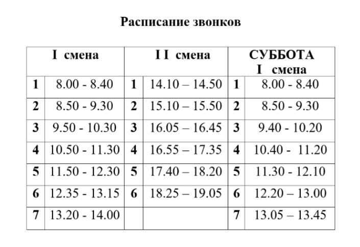 Расписание звонков в школе в 2023 году