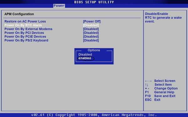 Параметры биос, uefi: power on by ring
