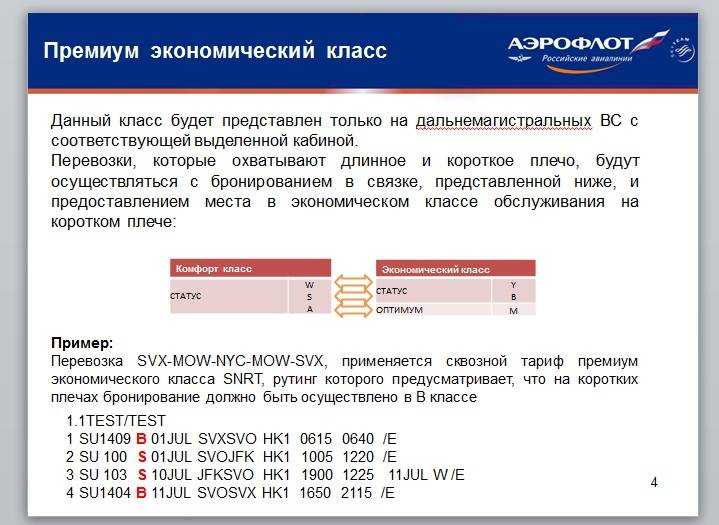 Классы бронирования «аэрофлота»