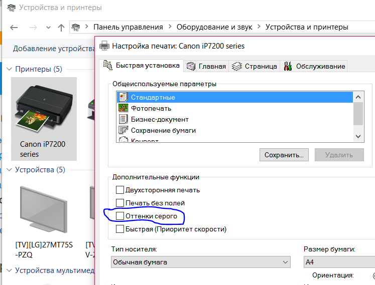 Как отключить цветную печать на принтере canon mg2540s
