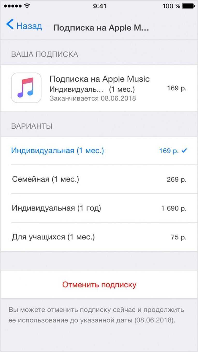 Отмена подписки на iphone